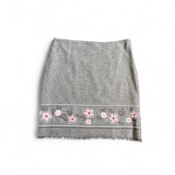 LOFT Dresses & Skirts - Flower Fairy Whimsy Wool Blend Winter Skirt with Pink Floral Embroidery